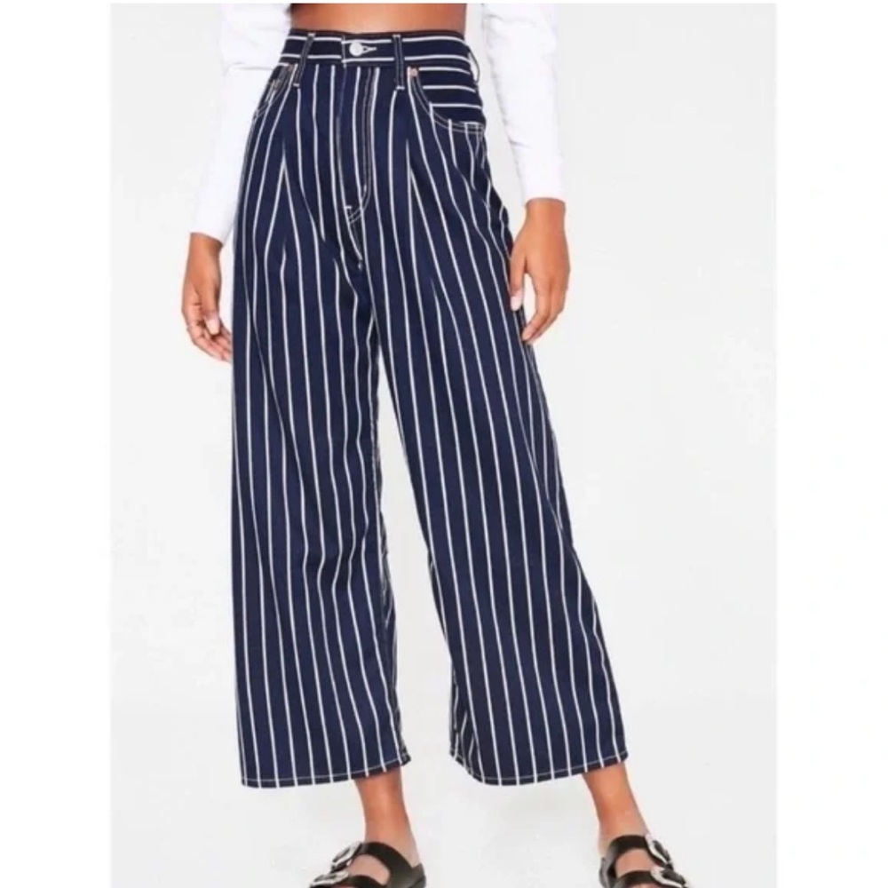 Levi's Navy and White Striped Flare Jeans